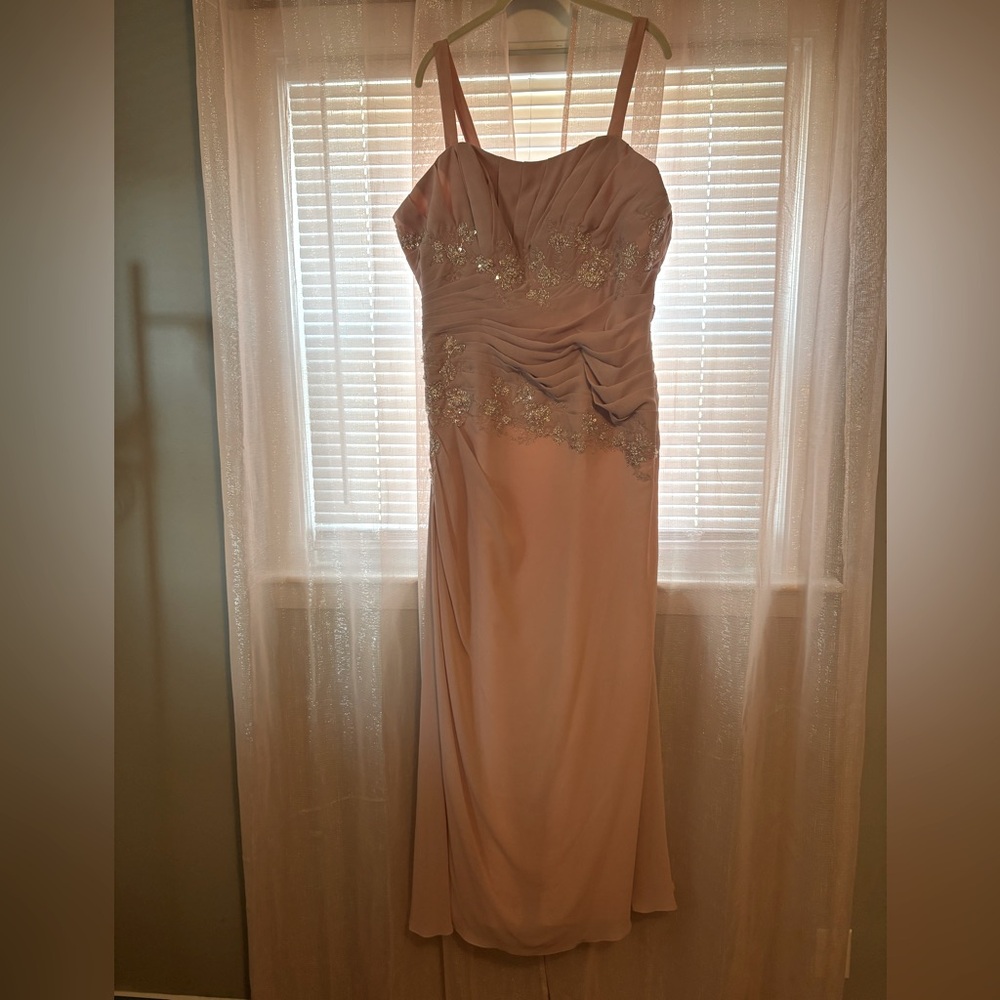 Elegant Blush Pink Gown with Gold Embellishments